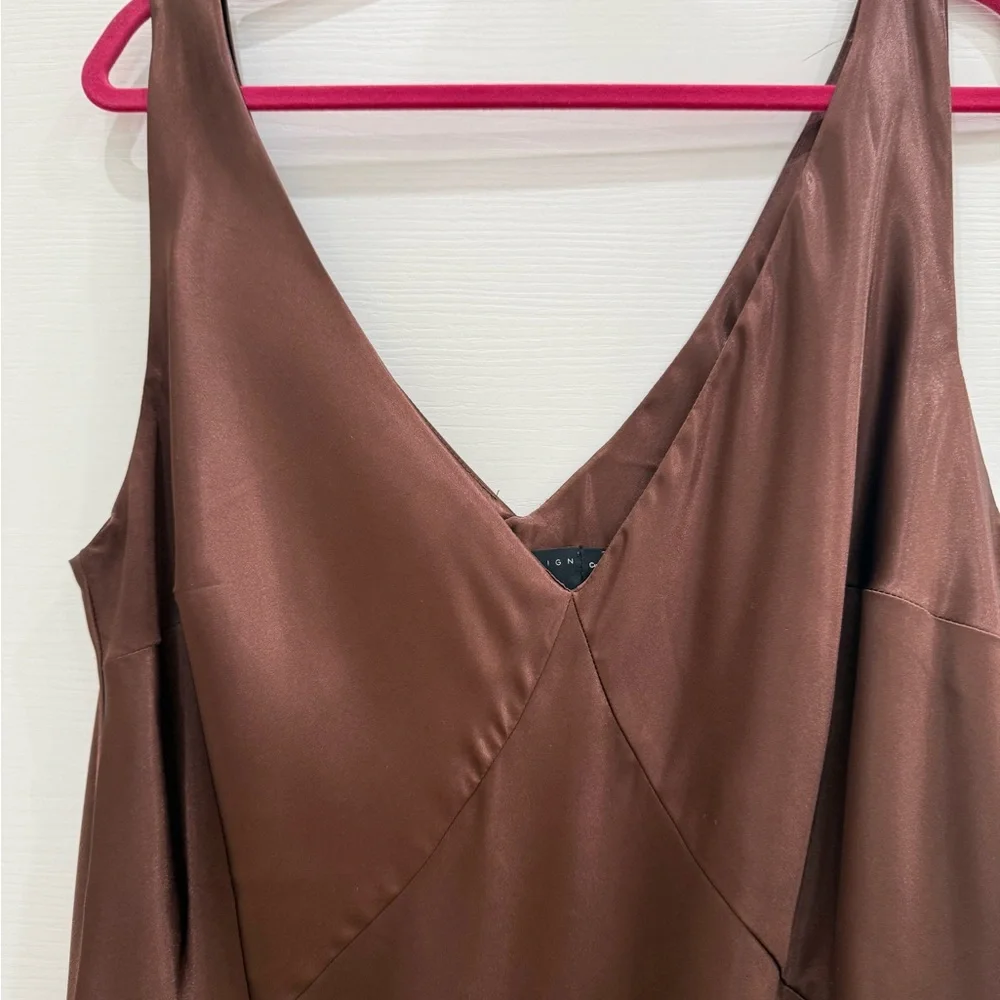 Chocolate Satin Midi Dress - Picture 6 of 6